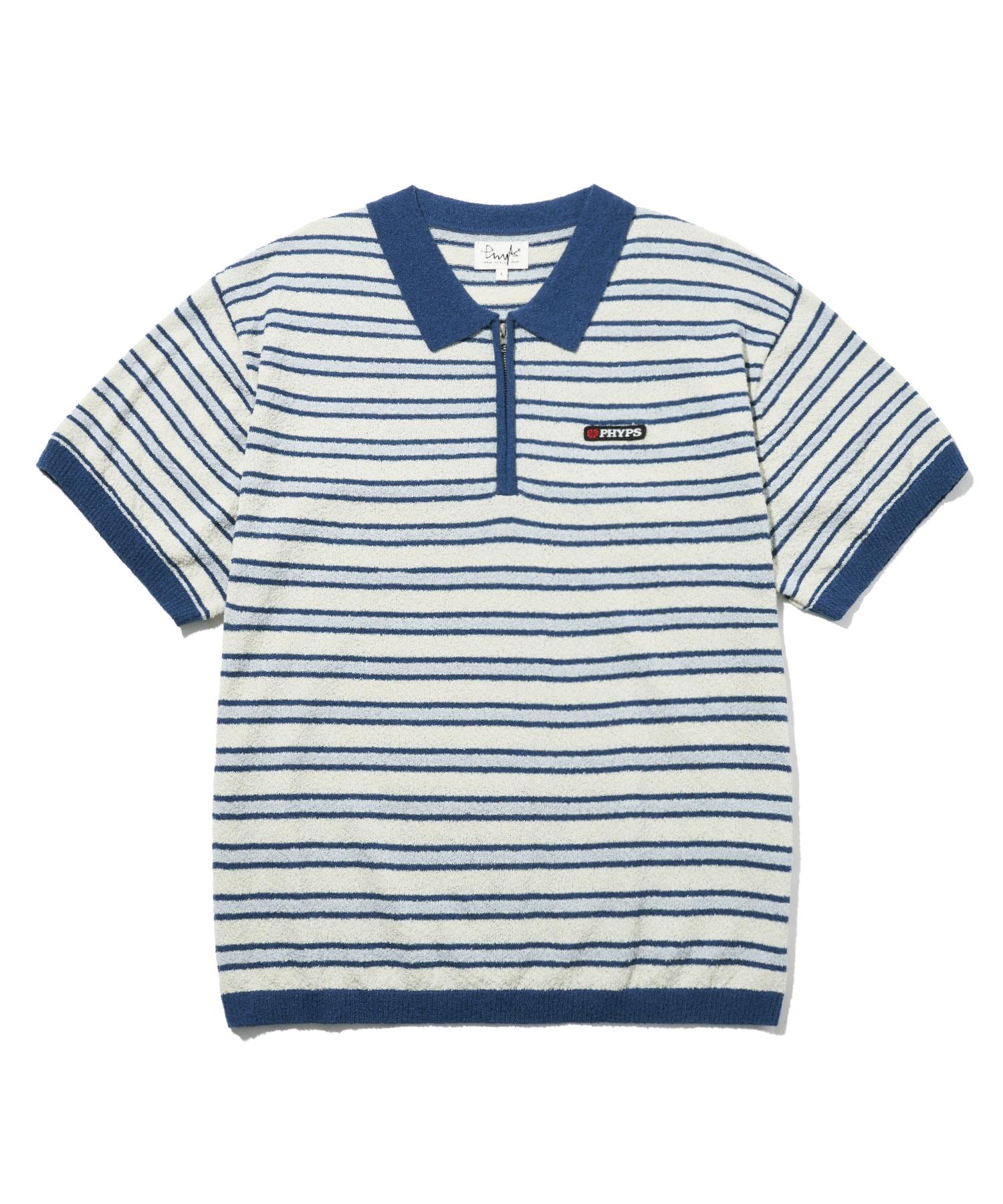 Physical Department Striped Short Sleeve Collared Knit_Blue S