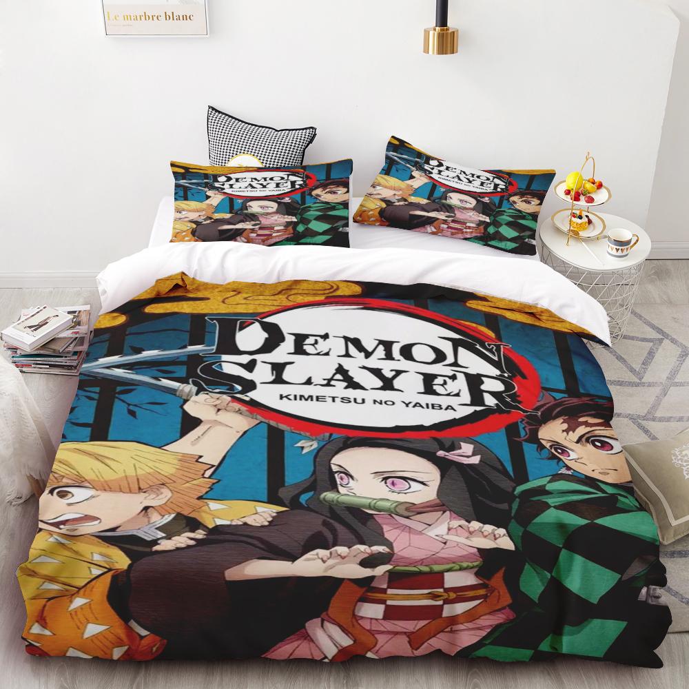 Duvet Covers Demon Slayer Bedding Sets Cartoon Comforter Bed Linen Boys Kids Single Double Size Soft Bedclothes Home Decor Anime