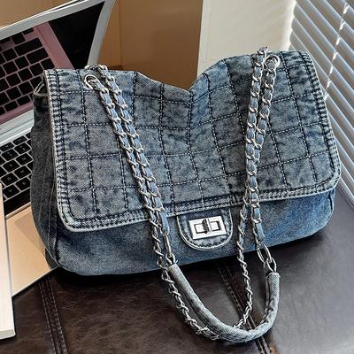 Denim Bag Women's New Fashionable Large-capacity Chain Shoulder Bag High-value Class Commuter Tote Bag
