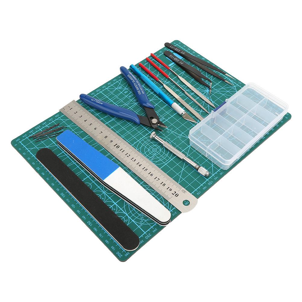 DIY Modeler Craft Tool Set Model Building Tweezers Ruler File Mat Kit for Model Fan