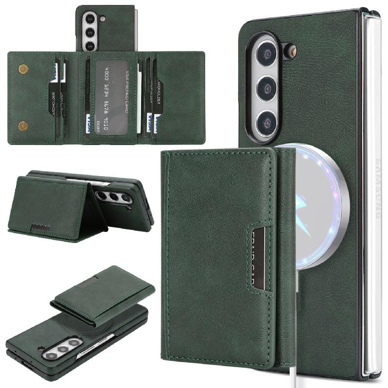 Samsung Z Fold7 Magnetické kožené pouzdro-peněženka s bezdrátovým nabíjením a sametovým vnitřkem