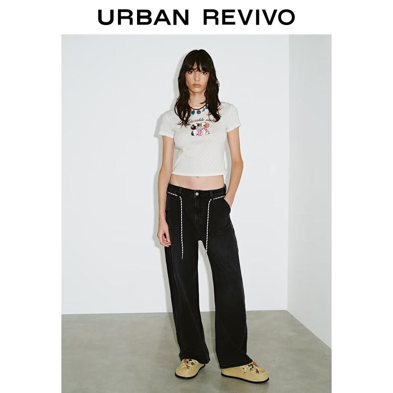 UR Women's Vintage Washed Belted Denim Jeans