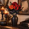 Decorative Silk Flowers for Showcases Halloween Artificial Flower Bouquet, Eucalyptus Floral Stems with Pumpkin Skull, Fake Reusable Dark Theme Party