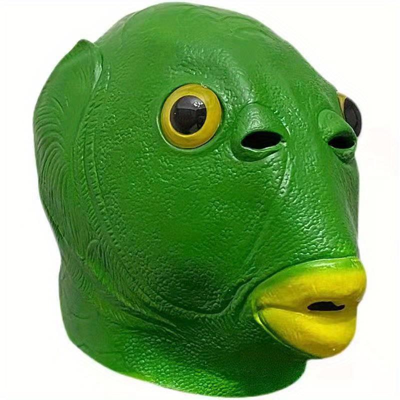 

1pc Funky Green Fish Head Mask, Silica Gel Novelty Animal Costume Accessory | Unisex Meme Themed Prank Prop for Parties