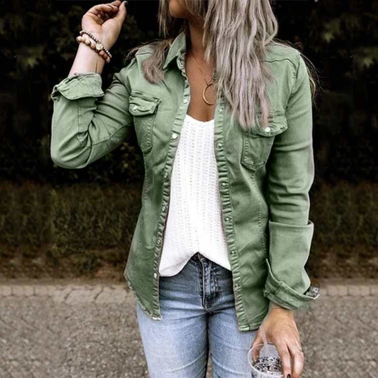 Ladies Denim Jacket Long Sleeve Fashion Solid Color Denim Jacket Women