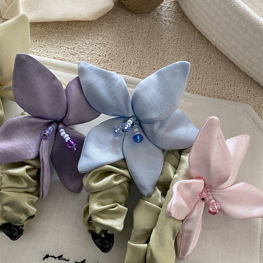 Non-Slip Flower Hair Clip Large Size Cloth Vertical Clip Retro Satin Banana Clip  Female