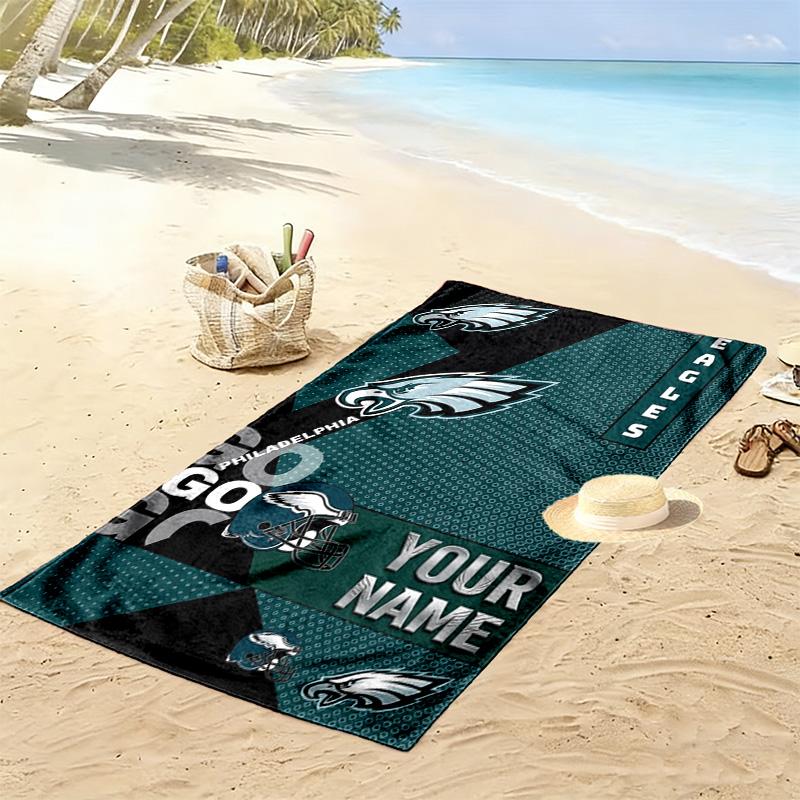 Name Custom Philadelphia Eagles Print Beach Towel, Large Soft Quick Dry Towel for Beach Camping Swimming