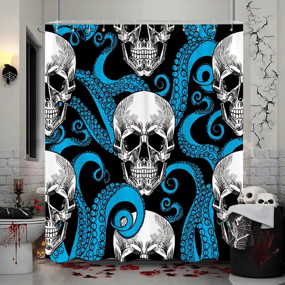 Halloween Skull Flower Shower Curtain Vintage White Daisy Floral Butterfly Gothic Skeleton Day of The Dead Scary Shower Curtains