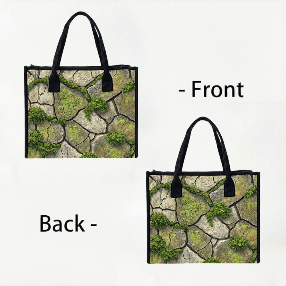 Moss Cracked Stone Print Large Capacity Daily Tote Bag for Women Casual Outdoor Shopping Travel Handbag