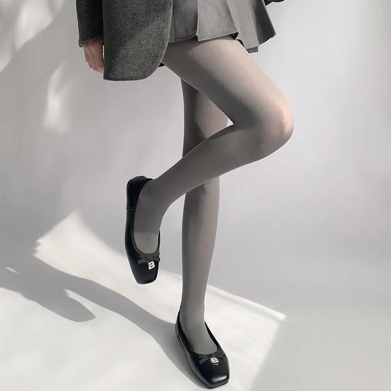 Smoky Grey Hue Tights Women Fashion JK White Silk Matte Finish Comfortable Velvet Bottoming Stockings Soft Nylon Pantyhose