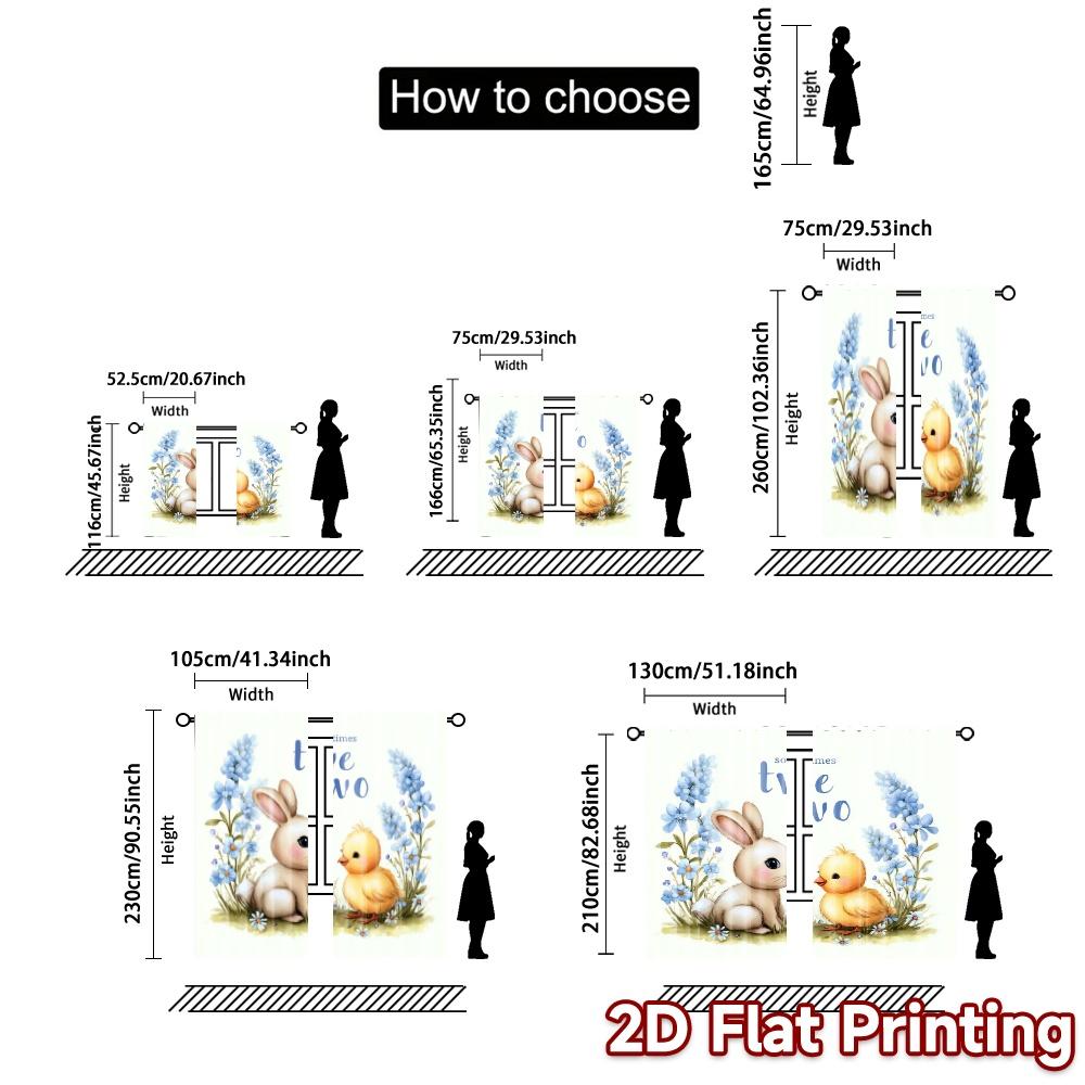 2pcs, 2D FLAT PRINTING Curtains (Without Rod) Bunny Celebration Popular Curtain Fabric Machine Washable Fabric Curtains