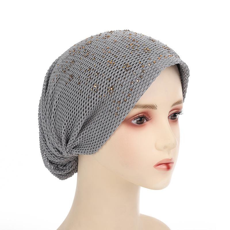 

Summer Breathable Women Turban Cap High Elastic Female Head Wrap Diamonds Muslim Under Scarf Bonnet Islam Headscarf Hat