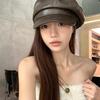 Spring and Autumn New Hat Women's Retro PU Leather Hat Fashionable Casual Face Small Octagonal Hat British Style Literary Newspaper Boy Hat
