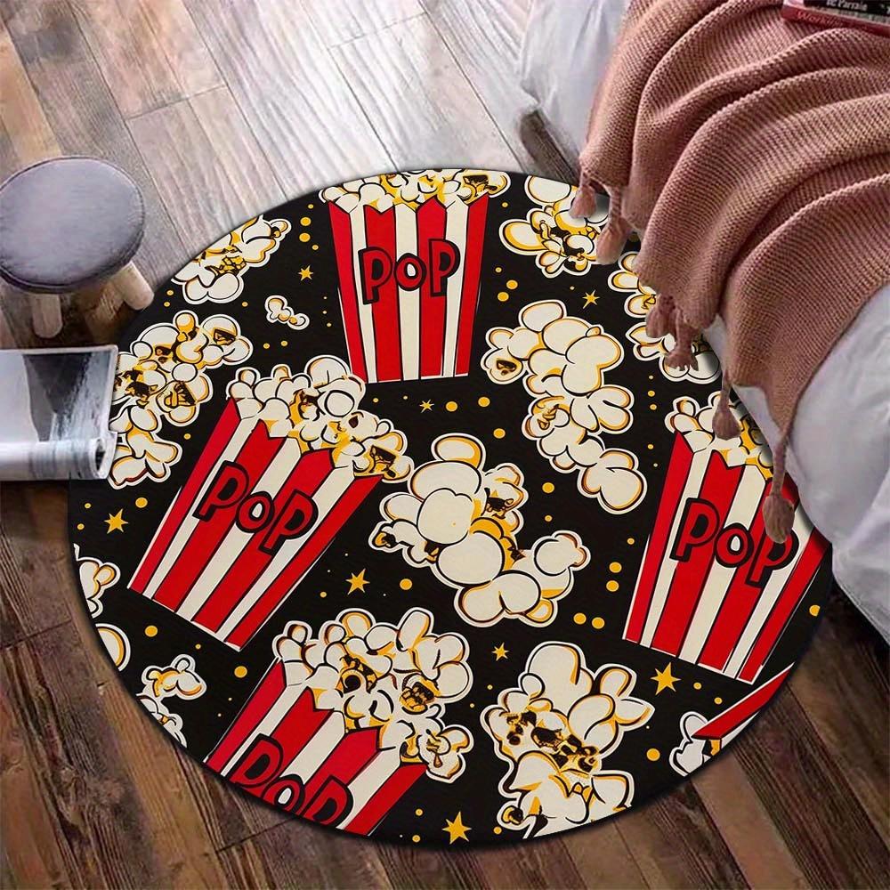 

Popcorn Bucket Movie Night Entertainment Round Rug Cinema Snack Pattern Flannel Carpet For Home Theater Gaming RoomFunPopCulture 60cm