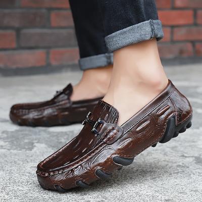 Casual Leather Driving Footwear Moccasins Slip On Man Casual Footwear Handmade Dress Shoe Crocodile Pattern Men Summer Loafers