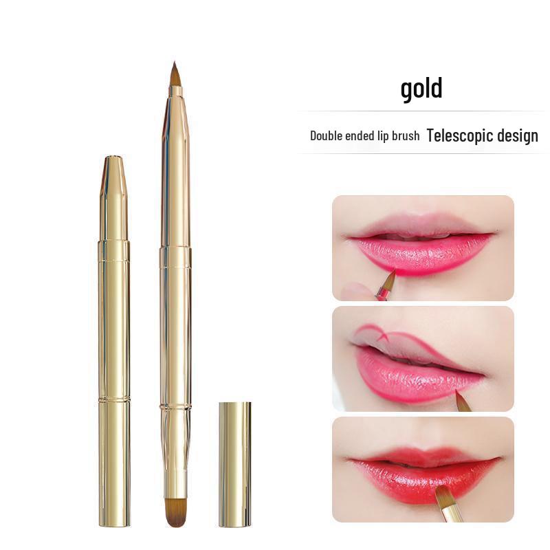 Double-Ended Retractable Lip Brush with Cap – Portable Metal Lip Liner and Lipstick Brush