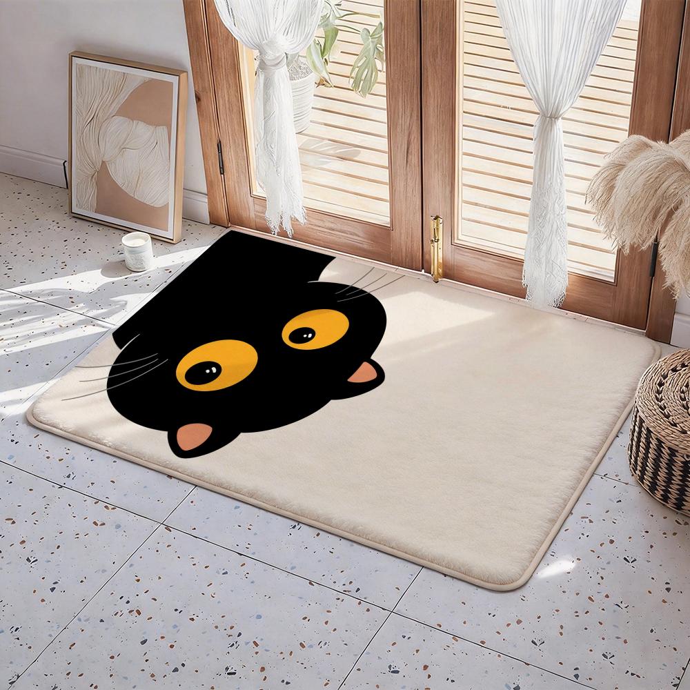 Cartoon Niedliche Schwarze Katze Kawaii Fußmatte Eco Flanell Fußabtreter Rutschfest Geruchlos Innenboden Teppich Weicher Kurzer Plüsch Hausmatte