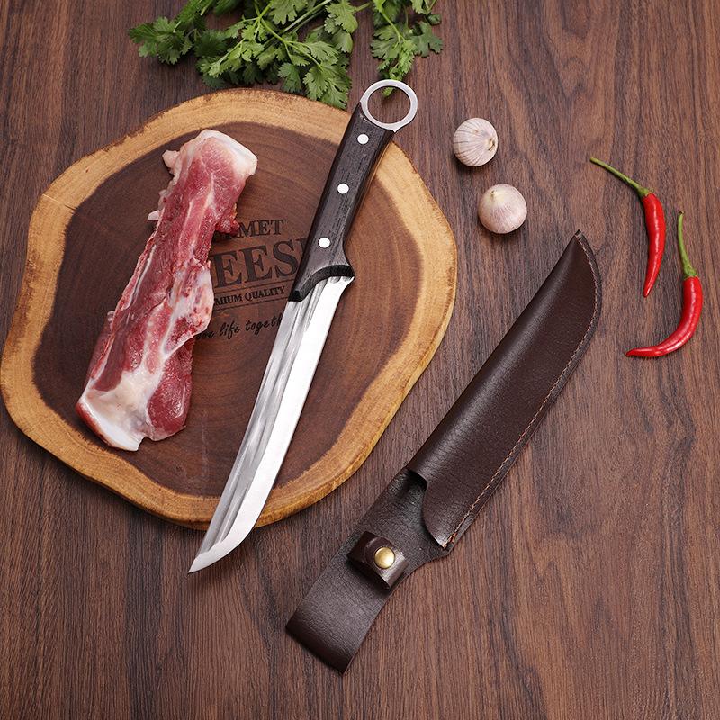 Boning Knife Chef Slice Fruit Cleaver Meat Kitchen Knives Hand Forged Blade Wood Handle Barbecue Cooking Steak Knife With Sheath