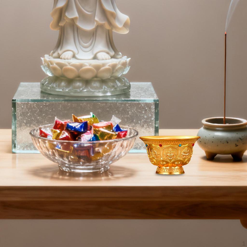 Alloy Bowl Decorative Holy Water Prayer Home Utensil Statue Figurine Tibetan Buddhist Offering