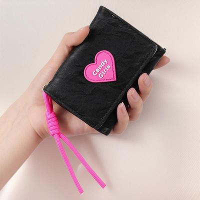 Damen Tri-Fold Lanyard Geldbörse im koreanischen Stil mit Herzbonbon
