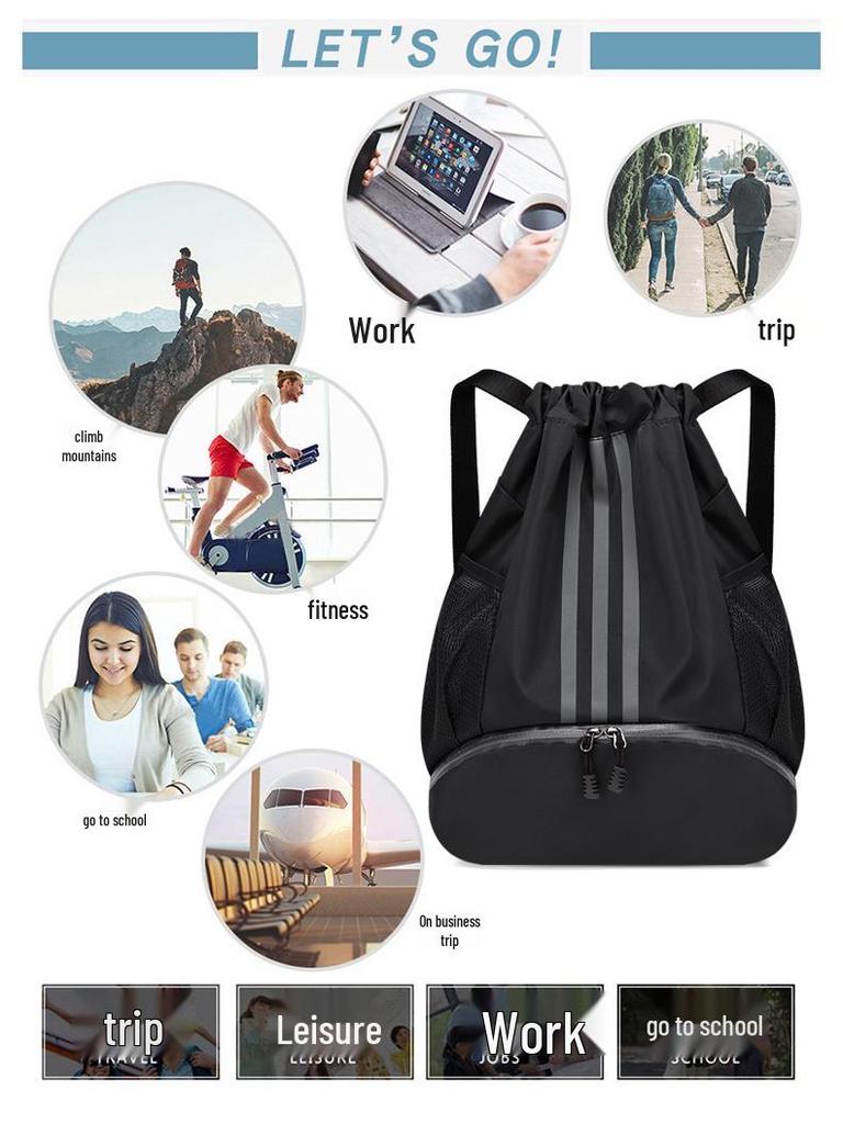 Lightweight Water-Repellent Striped Nylon Drawstring Bag - Spring Outdoor Sports & Gym Backpack