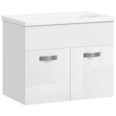 Suspended Bathroom Cabinet with Washbasin, Cabinet with 2 Doors with Soft-Close Hinges, 61x40x50cm, Glossy White