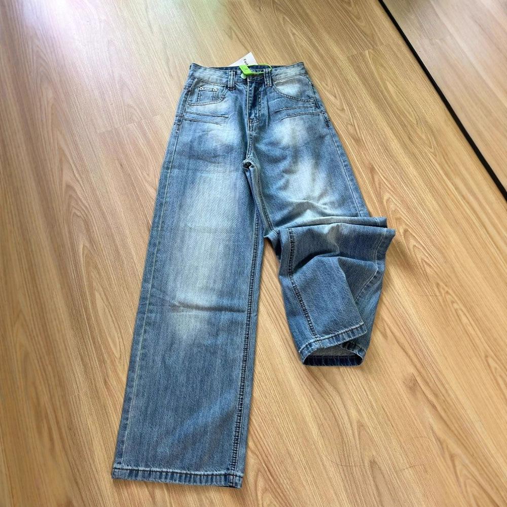 Design Sense Embroidered Light Blue Straight Jeans Women's Autumn Washed Loose High-waisted Skinny Drape Trousers Jeans for Women Long Denim Pants