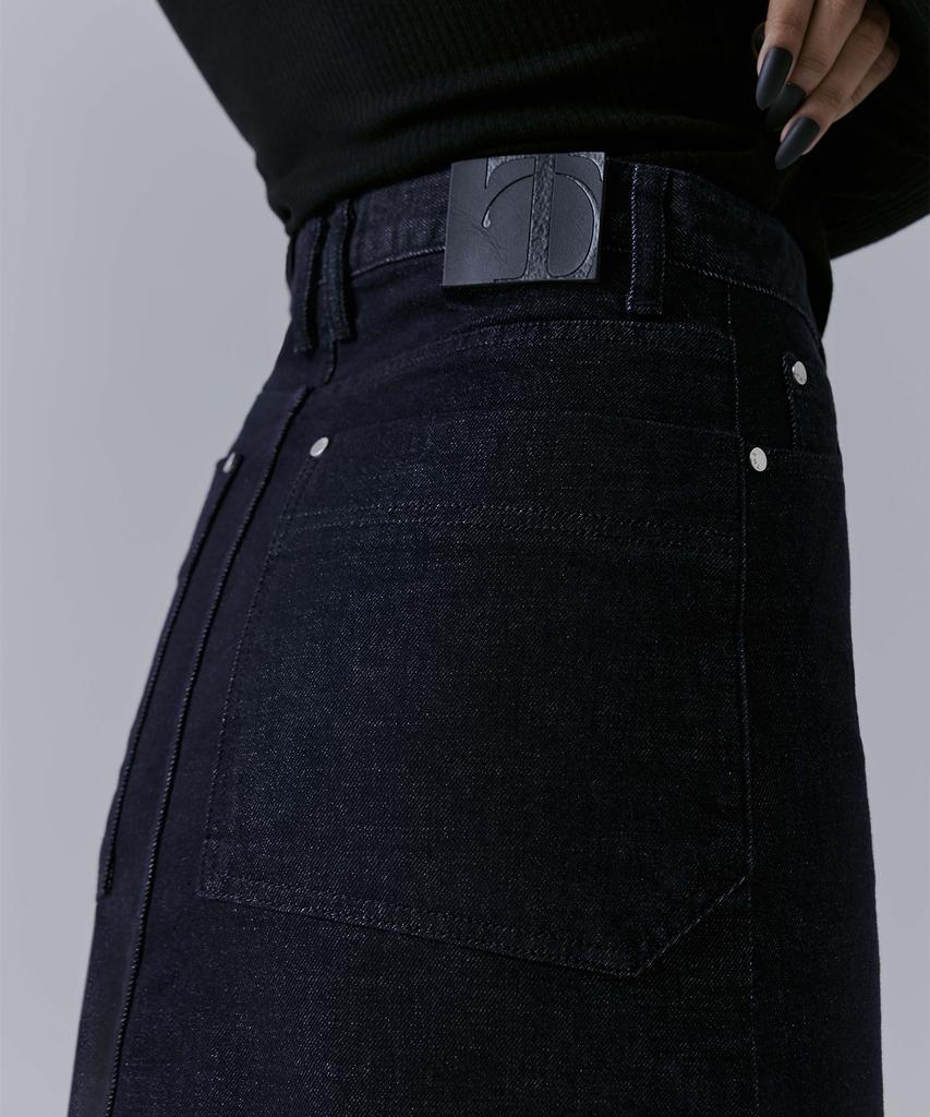 Teulimingbeodeu One Button Denim Set-Up Skirt [ Indigo ]