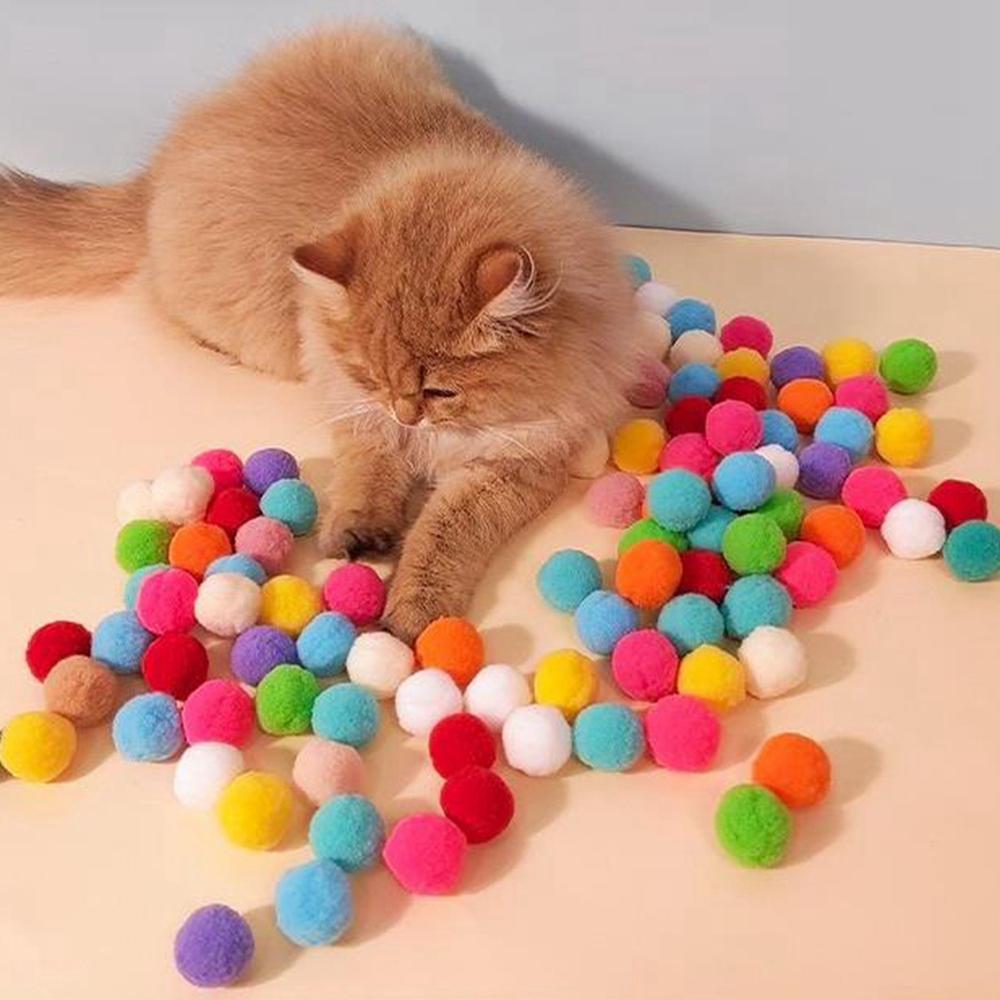 Cat Toys Mini Fluffy Soft Ball Shooting Guns Games Stretch Plush Ball Toys Interactive Launch Training Toy For Kitten