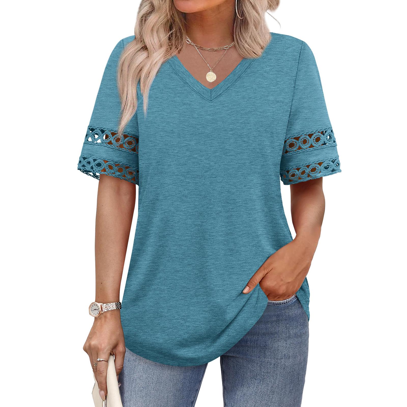 

Женская модная повседневная футболка с V-образным вырезом S синий