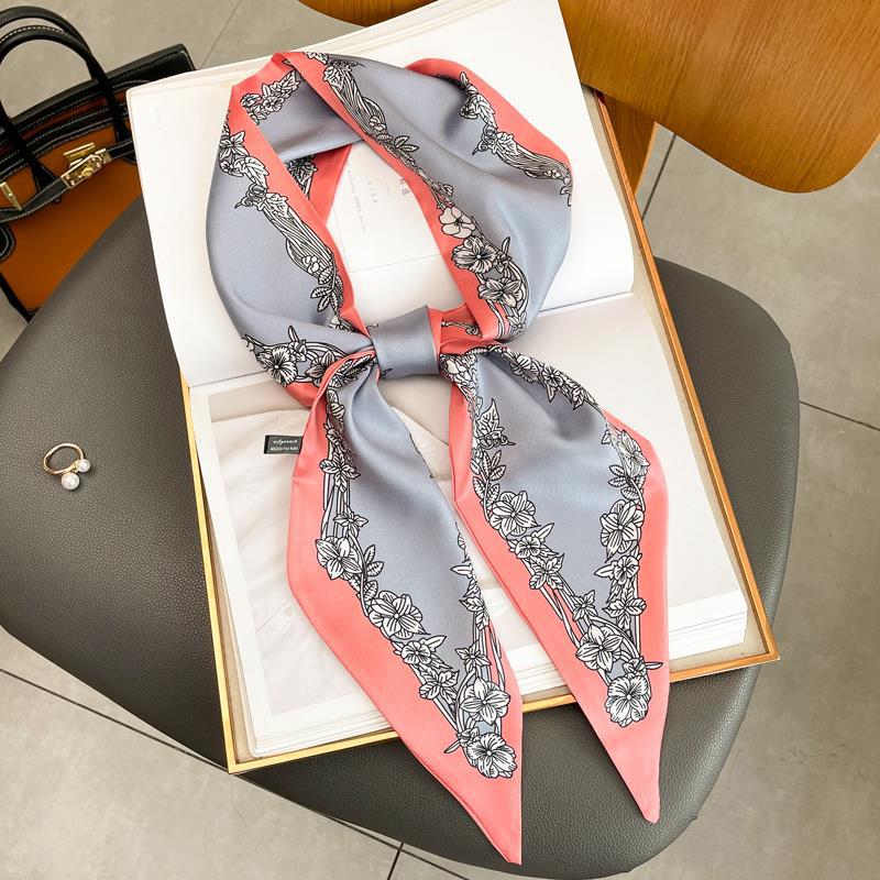 Luxury Long Silk Scarf Female Floarl Print Thin Narrow Scarf Bag Hair Band Ribbon Scarfs Women Neckerchief 15*150cm