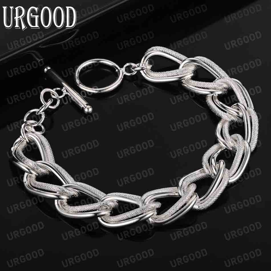 925 Sterling Silver Matte Smooth Ring Chain Bracelet Fashion Wedding Jewelry