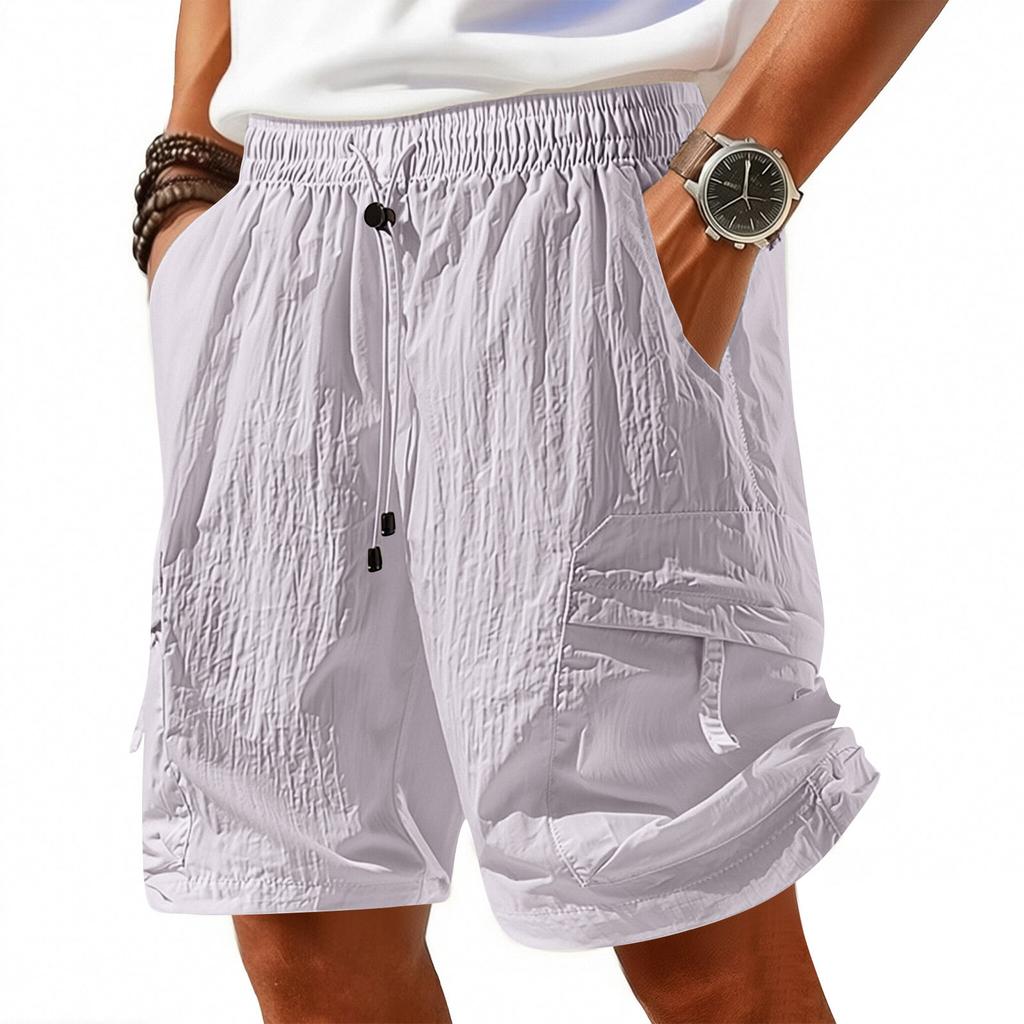 Unisex Elastic Band Thin Shorts Men's Casual Straight Leg Cargo Shorts