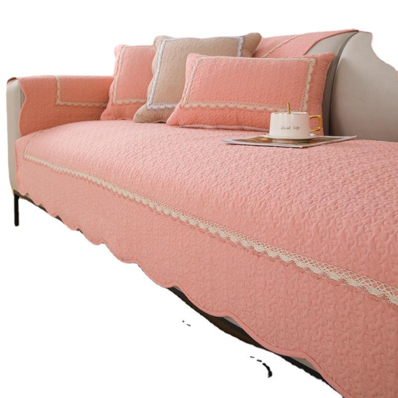 Solid Color Skin-Friendly Sofa Cover Wavy Edges Cushion Cover Wash Cotton Universal Living Room Sofa Cover Furniture Protection