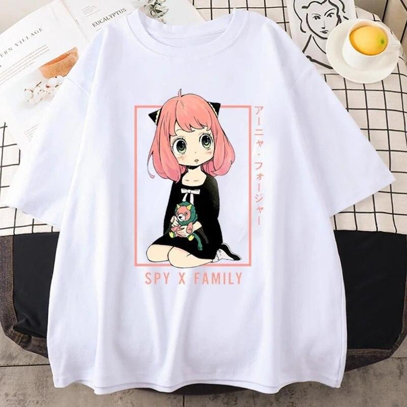 

Новая футболка Anya Forger с графическим принтом, женская модная свободная футболка с круглым вырезом, уличная одежда, повседневная футболка в стиле аниме Harajuku 3XL