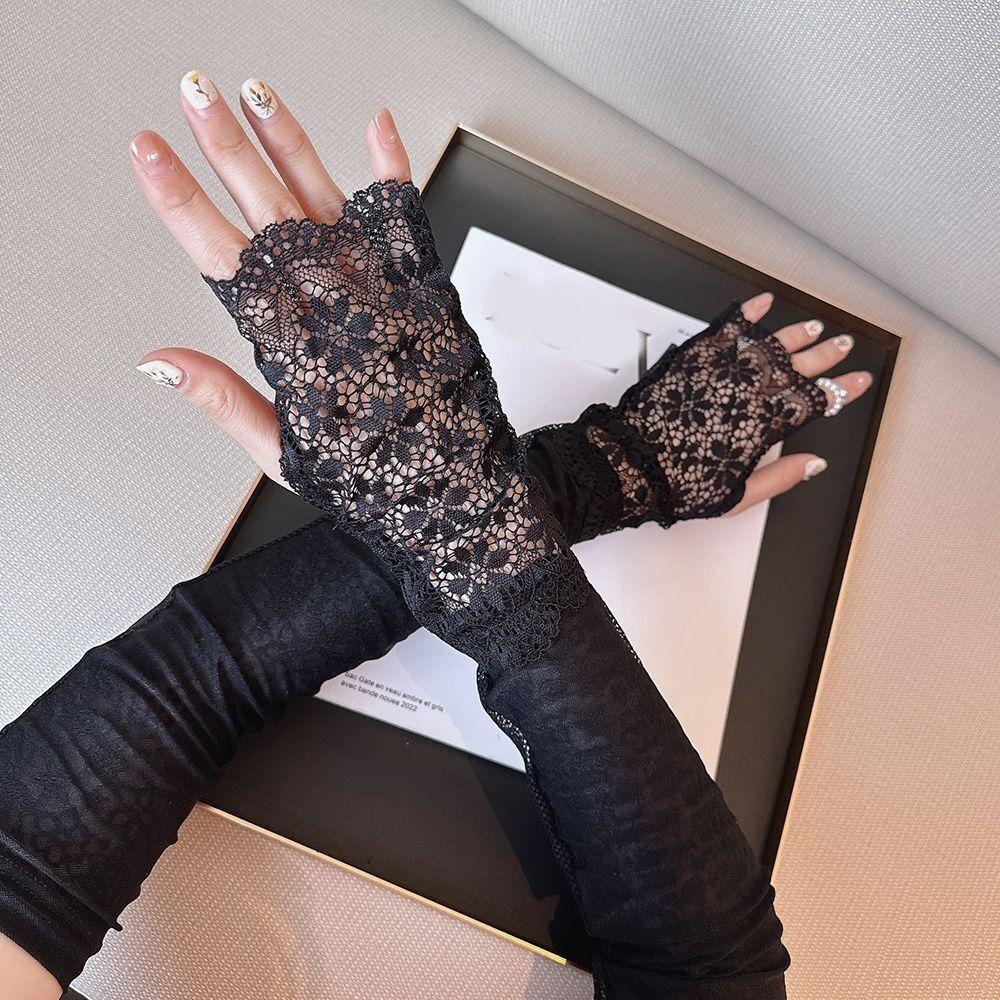 Sun Protection Lace Ice Silk Sleeves UV Insulation Cycling Gloves Elastic Sunscreen Sleeve  Women