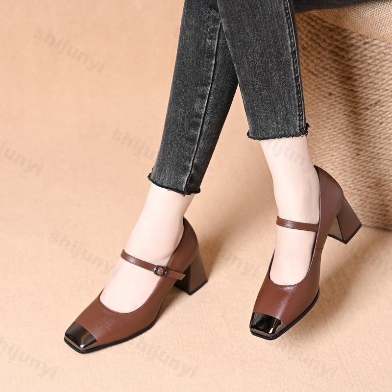 Scarpe Mary Jane da Donna Moda Punta Quadrata Antiscivolo Comode Décolleté Eleganti Versatili Fibbia Tacco Alto Zapatos Mujer
