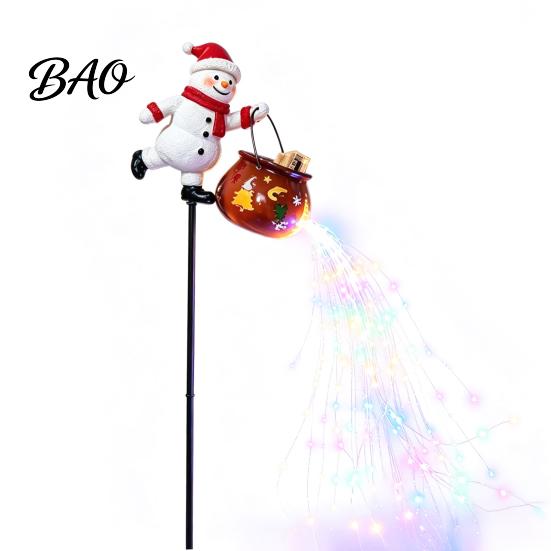 Garden Decor for Patios Walkways Christmas Stake Light, 3D Santa/Snowman Holding Glowing Cauldron Yard Decorative Ornaments Lamp, Waterproof