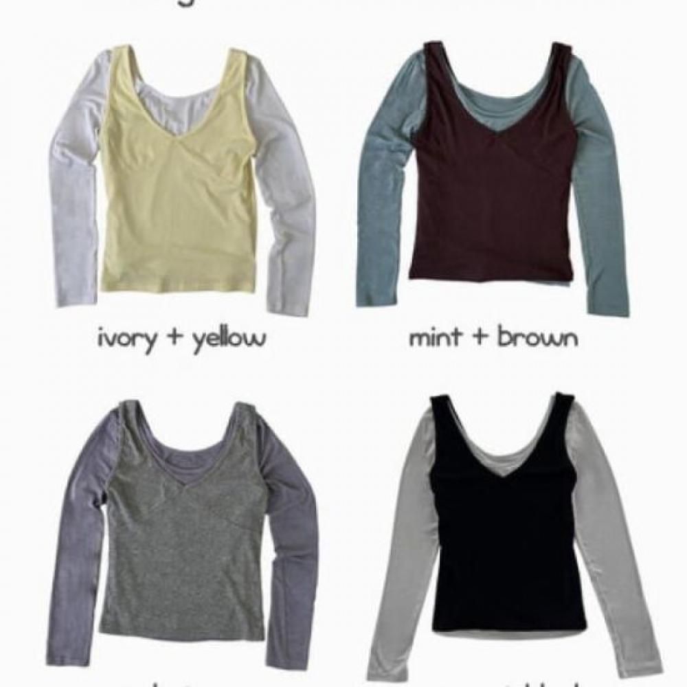 The Pink Women Layered Color Block Ribbed Tank Top + Long Sleeve Tee Set