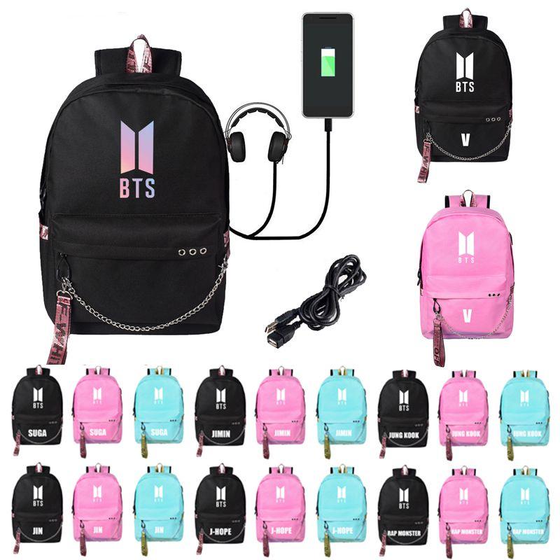 Bangtan Kpop Bts Boy USB Rucksack Lässige Schultasche Laptoptasche Reiserucksack