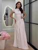 2026 Polka Dot Short Sleeve High Neck Slim Fit Elegant Long Dress for Women