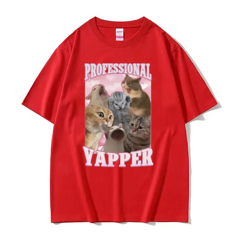 2026 Professional Yapper Funny Tshirt Cute Kawaii Screaming Cat Meme Graphic T-shirt Men Women Short Sleeve T Shirt Tops Summer