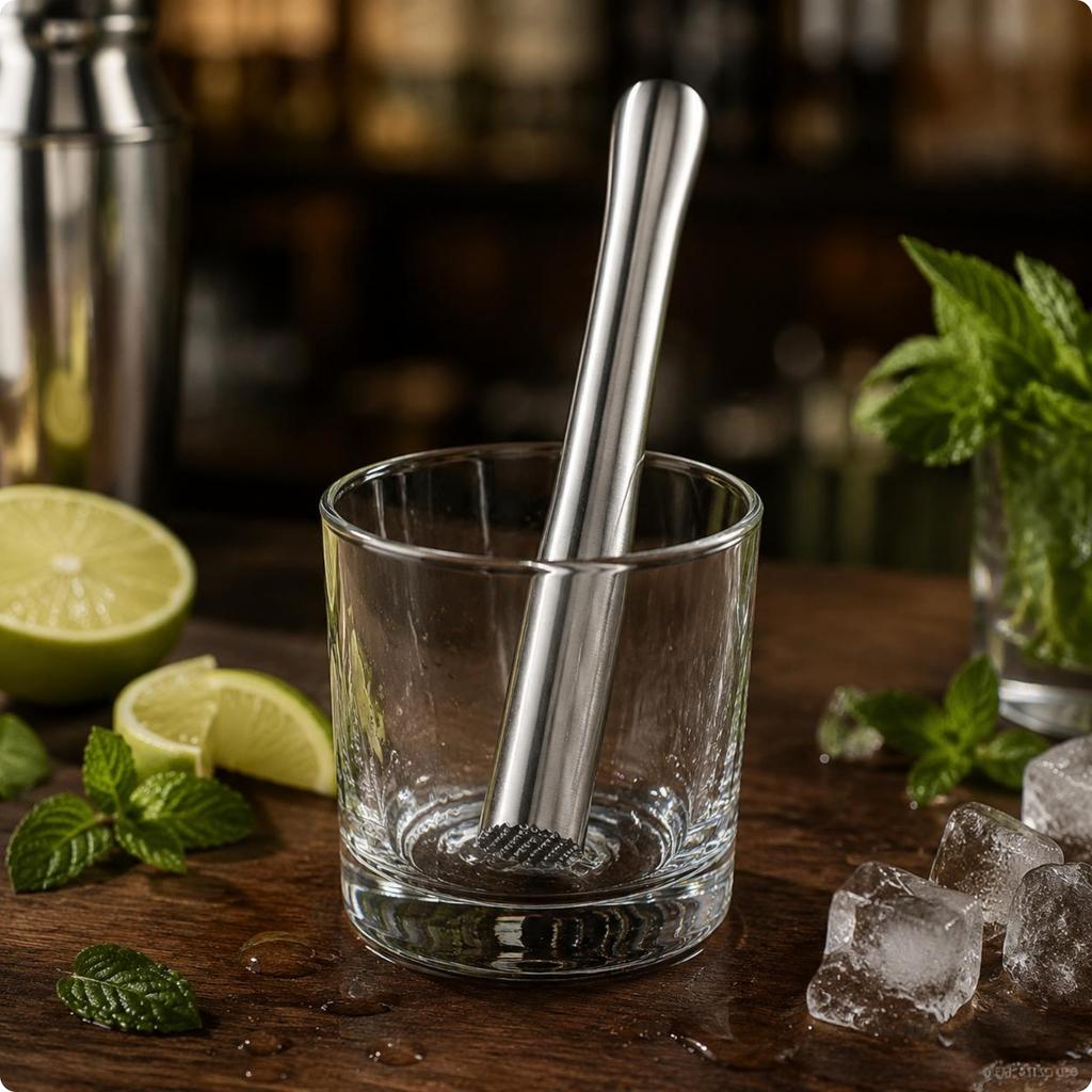 Stainless Steel Muddler Heavy Duty Ice Crushing Stick Long Handle Muddler Easy to Clean Bar Tool Food Safe for Restaurant