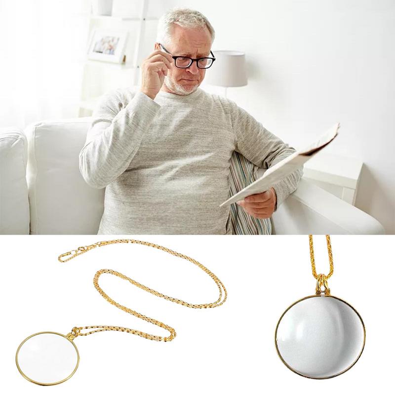 5X Magnifying Glass Reading Glasses Pendant Jewelry Optical Magnifier with Chain Necklace Neckglasses Portable Monocle
