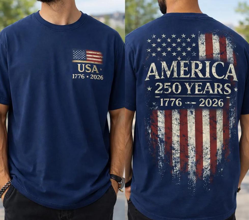 America 250 Years , 1776 2026 USA Flag Tee, Patriotic Mens T- Unisex T-Shirt XXXXL