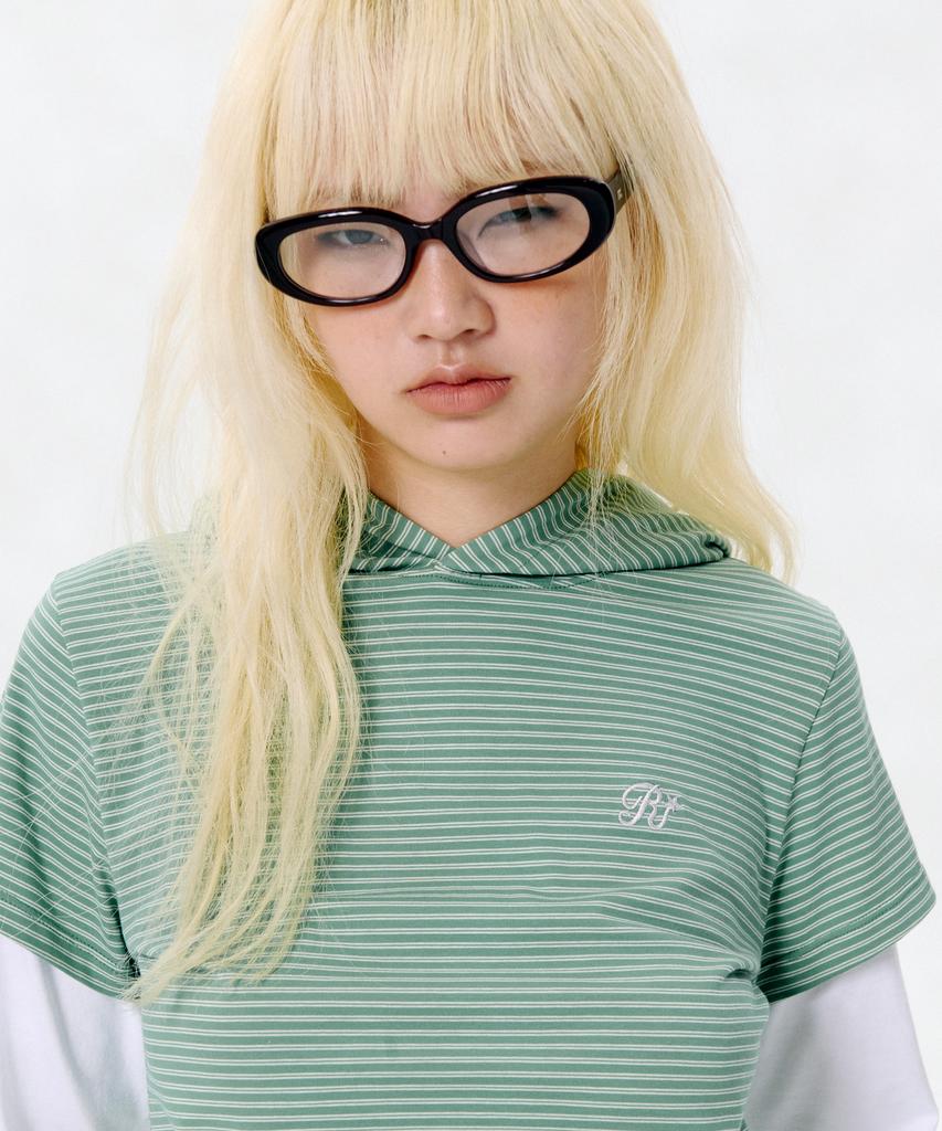 Leoninghai Layered Sleeve Striped Hoodie [Green]