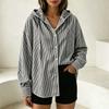 Women's Long Sleeve Hooded Shirt, Striped Loose Fit Casual Blouse