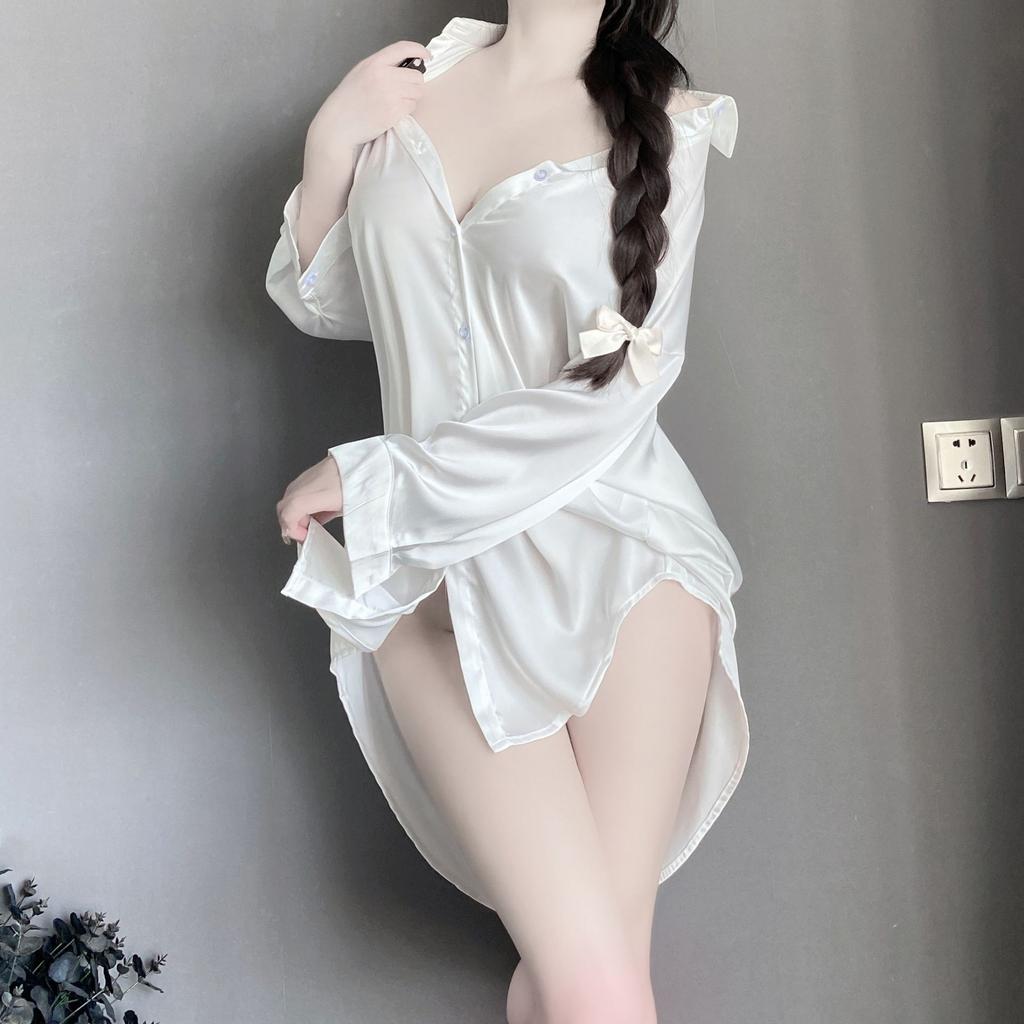 Sexy Underwear Boyfriend Style Women's Shirt Sexy Flirting Large Size Pajamas Pure Desire Thin White Nightdress Loungewear