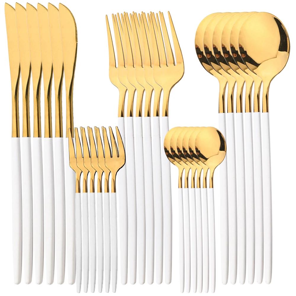 30Pcs Cutlery Set Stainless Steel Dinnerware Set Western Flatware Knife Fork Tea Spoon Mirror Tableware Kitchen Silverware Set