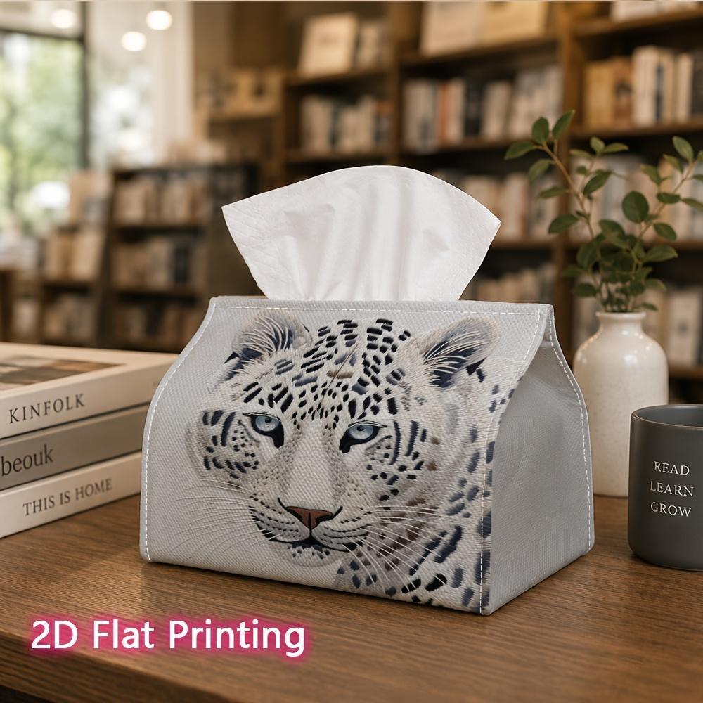 1pc, 2d Flat Printing, Tissue Box Snow Leopard Portrait Pattern Printed Tissue Box, Durable Decoration Storage for Kitchen, Living Room, Bedroom, and